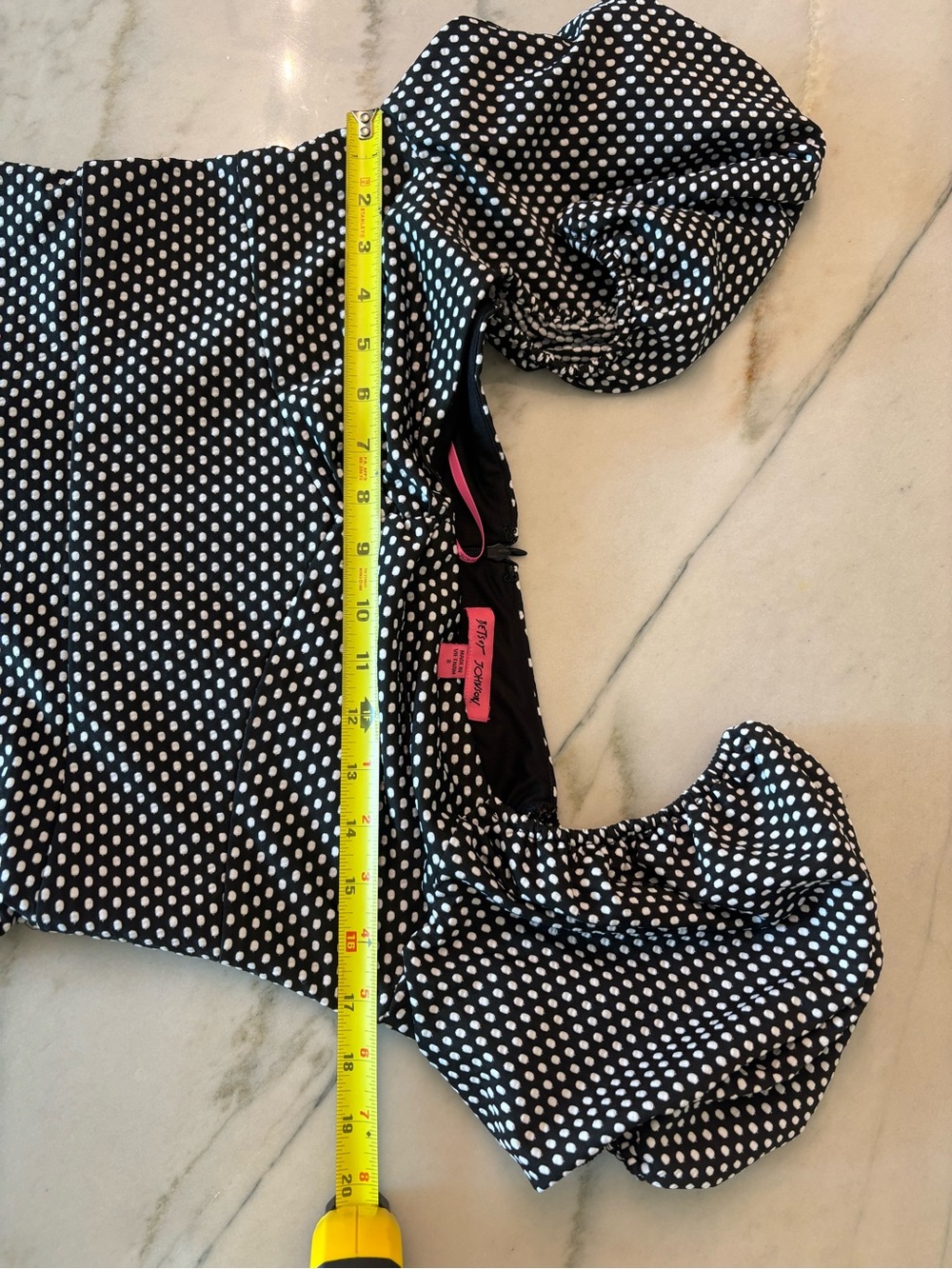 Betsey Johnson Polka Dot ruched pin up retro glam midi dress puff sleeve Sz 8 - Picture 6 of 9